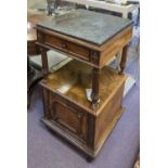 TABLE DE NUIT, late 19th century French rosewood with a square marble top above a short drawer,