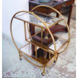 COCKTAIL TROLLEY, French Art Deco style, gilt framed with three mirrored tiers,