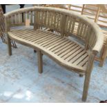 BANANA BENCH, 20th century weathered teak, 160cm W.