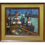 RAOUL SABOURDIN 'Harbour View', oil on canvas,55 cms x 65 cms signed lower right, framed.