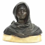 SIGNED BRONZE STUDY OF A MAIDEN, cast by Fond Art Lagana Napoli, raised on a marble base,