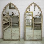 GARDEN WALL MIRRORS, a pair, Gothic arched design, 122cm x 56cm.