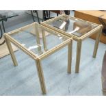 FAUX BAMBOO SIDE TABLES, a pair, Hollywood Regency style, with bevelled glass tops,