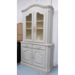 FRENCH CABINET, grey painted, the upper section with a pair of chicken wire panelled doors,