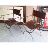 SAVENAROLA CHAIRS, a pair, vintage Italian with swing leather seats on metal frames, 60cm W.