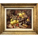 OLIVER CLARE (British 1853-1927), still lives with fruit, oils on board, framed, 29cm x 22cm.