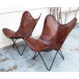 AFTER BONET, KURCHAN, AND FERRARI HARDOY BUTTERFLY STYLE CHAIRS, a pair, 89cm H.