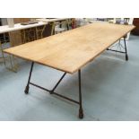 MALLORCAN DINING TABLE, formed metal base with rustic finish top, 260cm x 100cm x 75cm H.