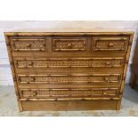 'BAMBOO' CHEST, mid 20th century French, ash and rattan,