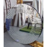 WALL MIRROR, circular Art Deco inspired design, bevelled plate frame, 100cm diam.