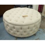 GEORGE SMITH OTTOMAN, buttoned finished ivory chenille upholstery, 100cm diam x 45cm H.