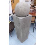 WATER FEATURE, contemporary faux stone, water comes out of ball at top and trickles down sides,