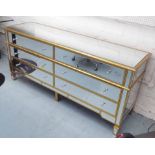 SIDEBOARD, Hollywood Regency inspired, mirrored with gilt detailing, 150cm x 81cm x 50cm.
