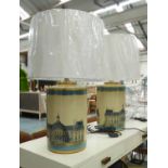 LOUVRE DETAIL TABLE LAMPS, a pair, with shades, 63cm.