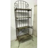 GARDEN PLANT STAND/BAKERS RACK, early 20th century French cast iron with planked wooden shelves,