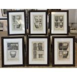 PRINTS, a set of six, 19th century depicting carriage parts, framed and glazed, 56cm H x 42cm.