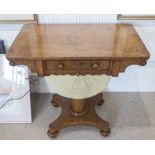 WORK TABLE, early 19th century Regency amboyna, with single drawer and dummy drawer to the back,