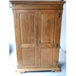 ARMOIRE, French Provencal solid oak with two panelled doors enclosing double hanging space,