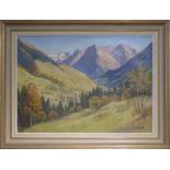 ANDOR KOVASISTS (Austria 19/20th Century) 'Alpine Landscape with Town', oil on canvas, 50cm x 69cm,
