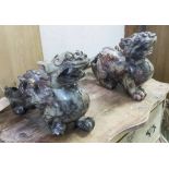 CARVED MARBLE DRAGONS, a pair, Chinese, 39cm x 30cm H.