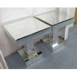 SIDE TABLES, a pair, mirrored with frieze drawers, each 50cm W x 50cm D x 60cm H.