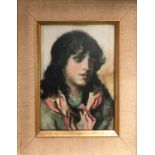 MANNER OF SIR HUBERT HERKOMER 'Portrait of a Gypsy Girl', on paper laid on canvas, labelled verso,