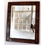 DUTCH WALL MIRROR, 19th century mahogany and foliate satinwood marquetry rectangular bevelled,