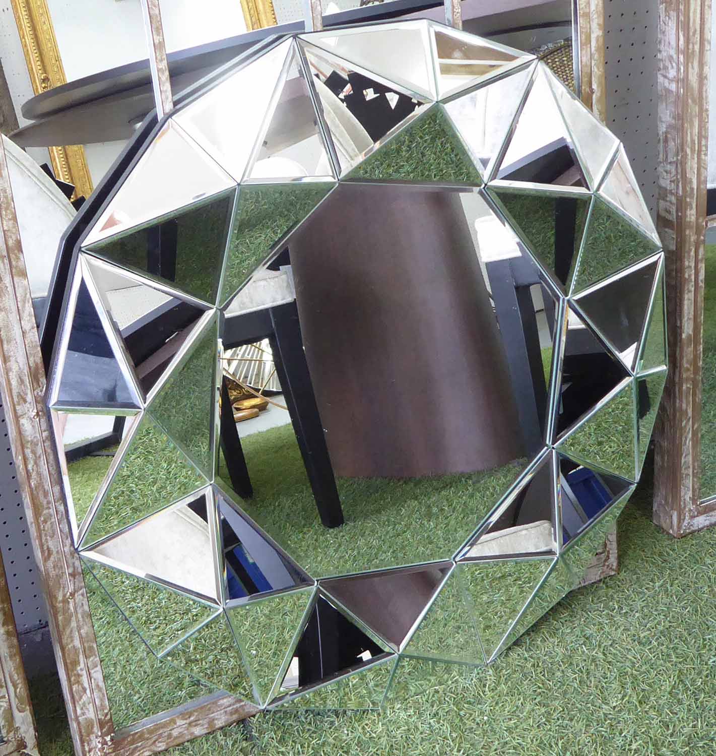 WALL MIRROR, circular 1960's style, geometric design, 70cm Diam.
