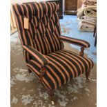LIBRARY ARMCHAIR, Victorian walnut, upholstered in striped Robert Kime chenille,