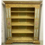 OPEN BOOKCASE, Italian neoclassical painted having four shelves above carved foliate bracket feet,
