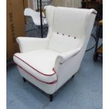 WINGBACK CHAIR, white with claret piping, 84cm W x 100cm H.
