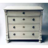 COMMODE, 19th century North European traditionally grey painted with four long drawers,