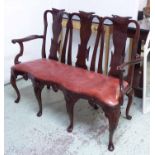 SETTEE, Queen Anne style with triple chair back, red leather seat,