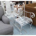 GARDEN SIDE CHAIRS, a pair, French style worked metal, 96cm H.