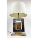 ATTRIBUTED TO MAISON BAGUES TABLE LAMP, French 1970's chrome and gilt metal with shade, 68cm H.