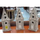 BIRD HOUSES, a set of three, French style, Gothic inspired design, wooden construction,