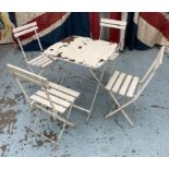 VINTAGE BELGIAN VEDETT BEER BISTRO TABLE AND CHAIRS, folding metal table 70cm x 70cm x 75cm H,