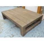 GARDEN DRINKS TABLE, contemporary slatted teak, 140cm x 100cm x 36cm.