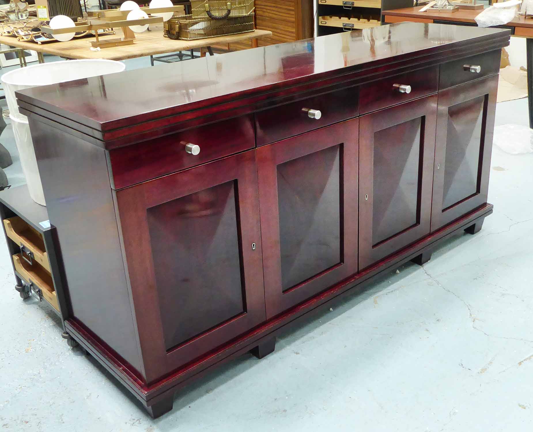 PIERRE CRONJE SIDEBOARD, with three cabinets below, lockable, (keys in office) 170cm x 50cm x 85cm.