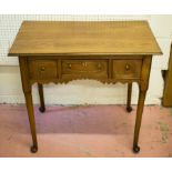 LOWBOY, George II fruitwood, circa 1740, with three drawers, 68cm H x 78cm W x 48cm D.