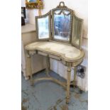 DRESSING TABLE, late 19th century French, painted with white marble top, triple mirror and drawer,