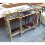 HALL TABLE, Hollywood Regency style, mirrored with gilt detail and three drawers,
