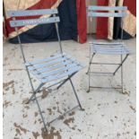'HOTEL PARIS-LIEGE' GARDEN BISTRO CHAIRS, a pair, vintage French folding painted metal,
