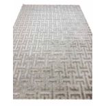 CONTEMPORARY ART DECO DESIGN SILK CARPET, 300cm x 200cm, geometric silver field.