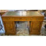 PEDESTAL DESK, Victorian pollard oak, line inlaid and satinwood banded,