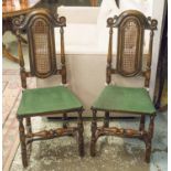 DINING CHAIRS, a set of six, early 20th century William and Mary style oak with caned backs,
