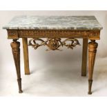 CONSOLE TABLE, early 19th century, Italian, carved giltwood, with rosette and swag frieze,