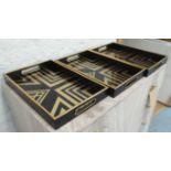 DRINKS TRAYS, a set of three, French Art Deco style, 41cm x 26cm x 5cm.