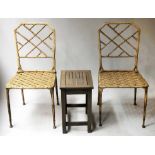 'BAMBOO' GARDEN CHAIRS, a pair, Regency style, faux bamboo in cast aluminium and rustic finish,