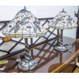 TIFFANY STYLE TABLE LAMPS, a pair, 56cm H.